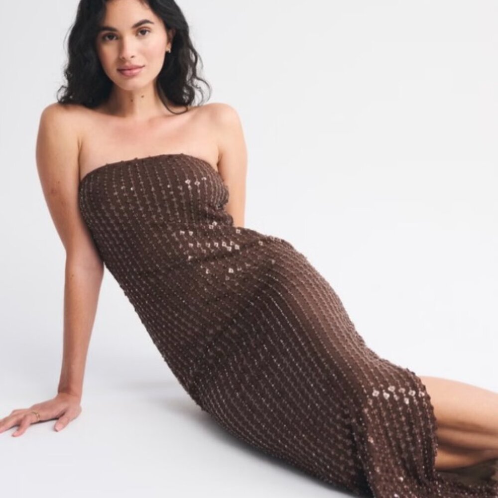 Abercrombie & Fitch Strapless Sequin Brown Dress
